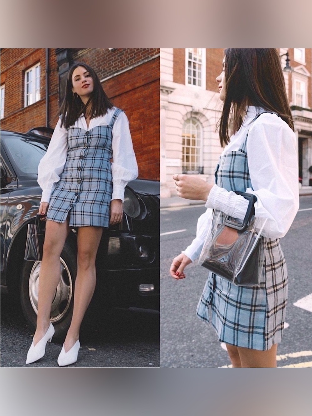 REFORMATION 90s‎ Linen Plaid Check Sleeveless Button Front Sheath Mini Dress L
